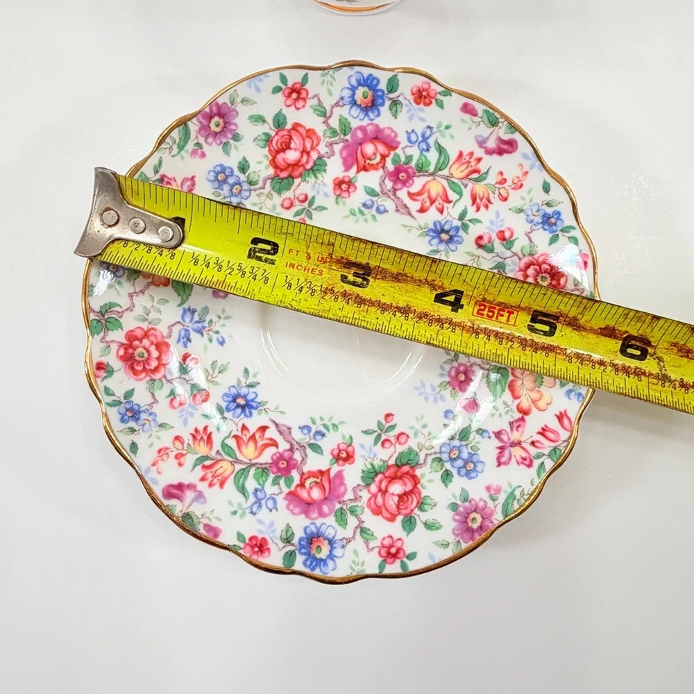 Crown Staffordshire England Fine Bone China Floral Gold Trim Teacup Cup & Saucer